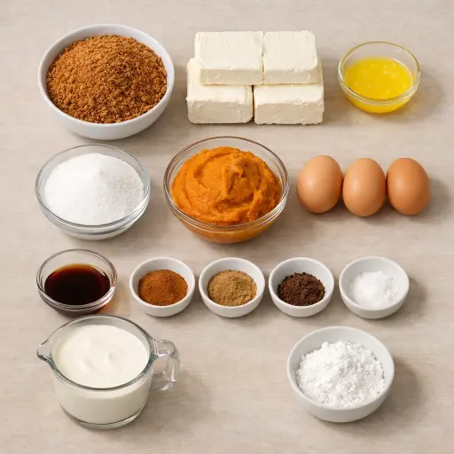 Ingredients for Pumpkin Cheesecake with Gingersnap Crust