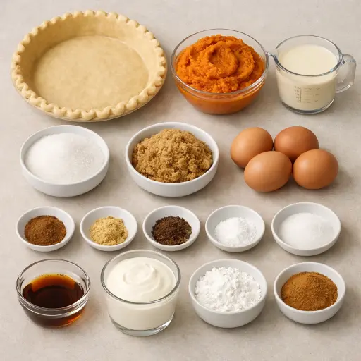 Ingredients for Pumpkin Pie with Cinnamon Whipped Cream