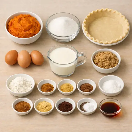 Ingredients for Pumpkin Spice Delight Pie