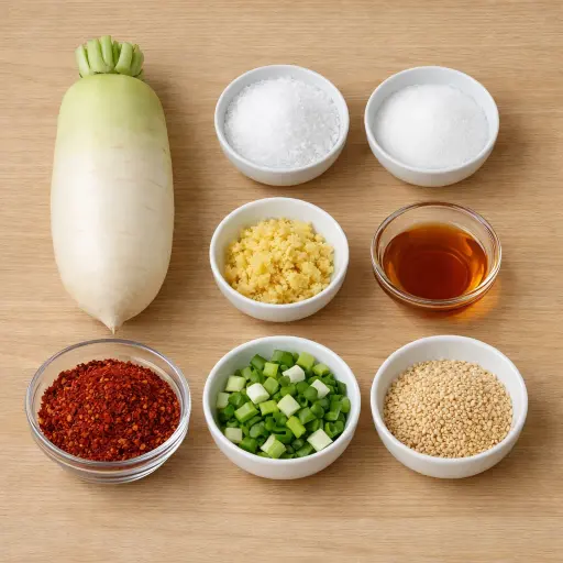 Ingredients for Quick Fermented Radish Kimchi