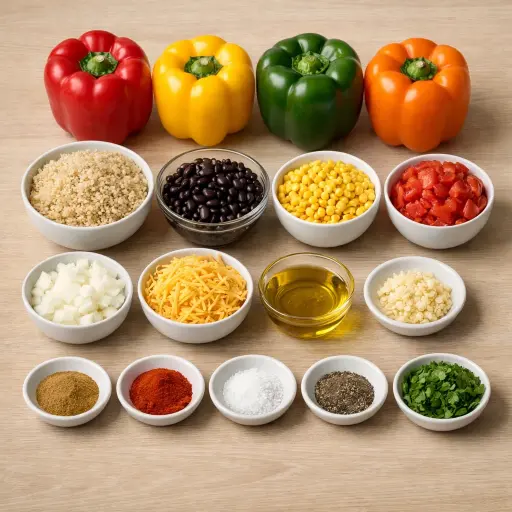 Ingredients for Quinoa & Black Bean Stuffed Peppers