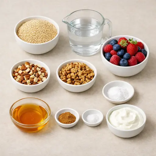 Ingredients for Quinoa Breakfast Bowl with Berries and Nuts