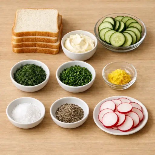 Ingredients for Radish and Cucumber Tea Sandwiches