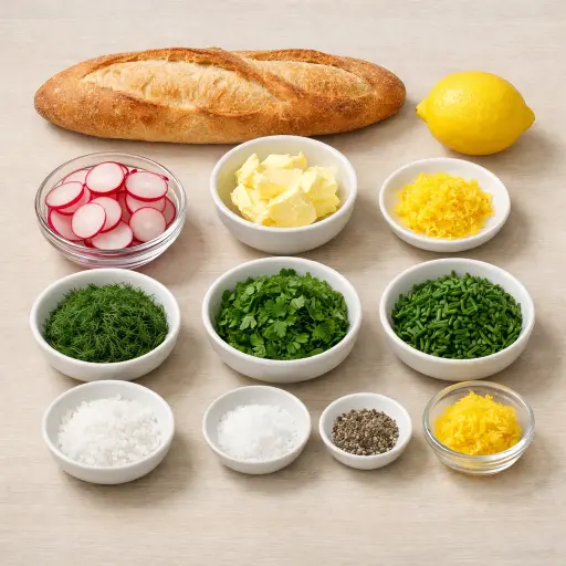Ingredients for Radish and Herb Butter Tartines
