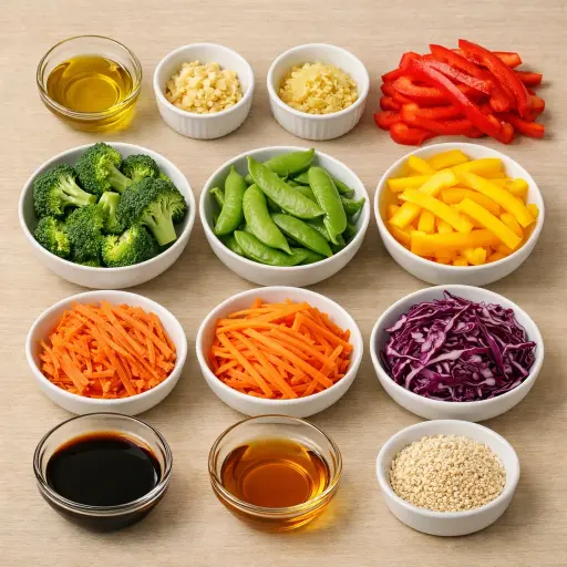 Ingredients for Rainbow Vegetable Stir-Fry Delight