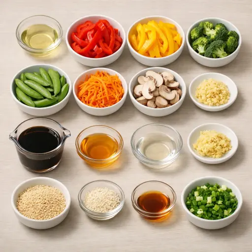 Ingredients for Rainbow Veggie Stir Fry with Ginger Soy Sauce