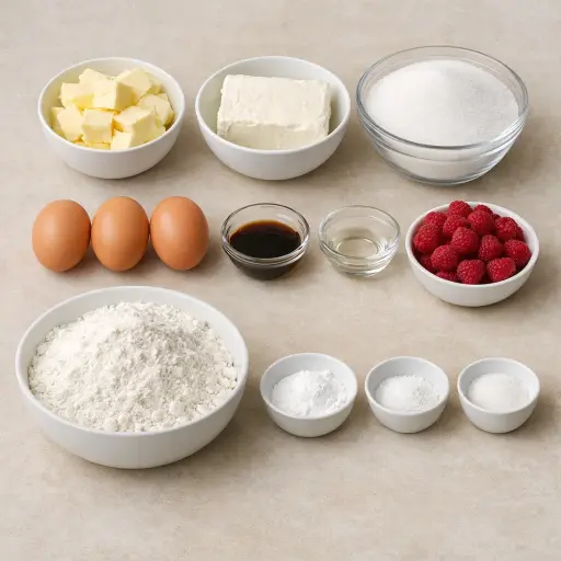 Ingredients for Raspberry Cream Cheese Pound Cake