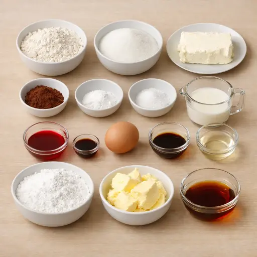 Ingredients for Red Velvet Cupcakes with Cream Cheese Frosting