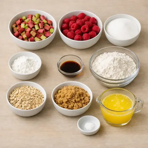 Ingredients for Rhubarb & Raspberry Cobbler Delight