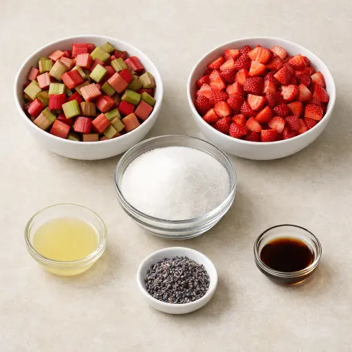 Ingredients for Rhubarb Strawberry Lavender Jam