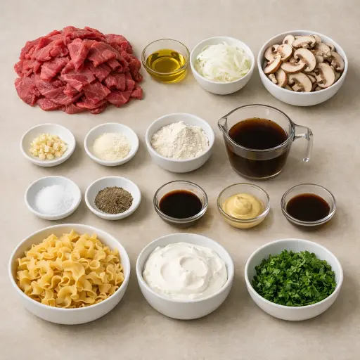 Ingredients for Rich Mushroom Beef Stroganoff