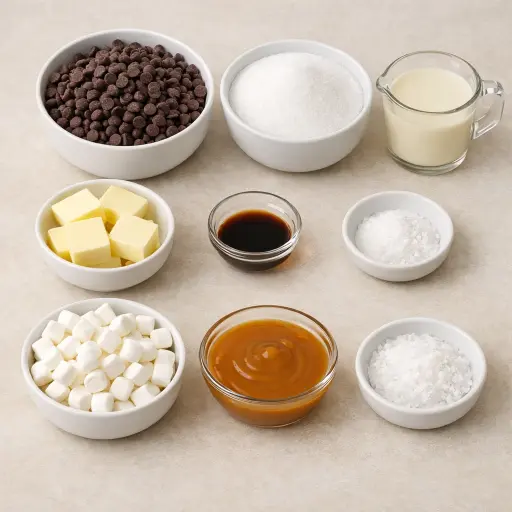 Ingredients for Rich Salted Caramel Chocolate Fudge
