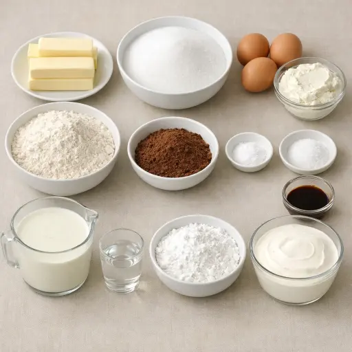 Ingredients for Rich Velvet Celebration Cake
