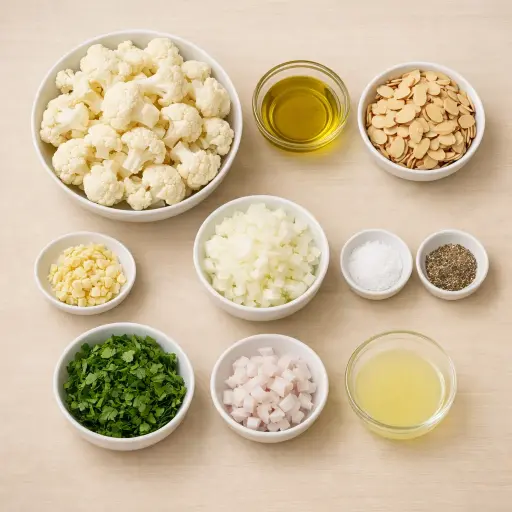 Ingredients for Roasted Almond and Cauliflower Rice Pilaf