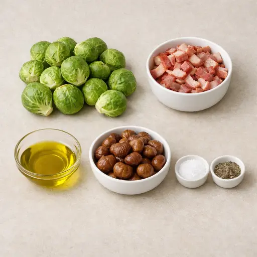 Ingredients for Roasted Brussels Sprouts with Bacon and Chestnuts