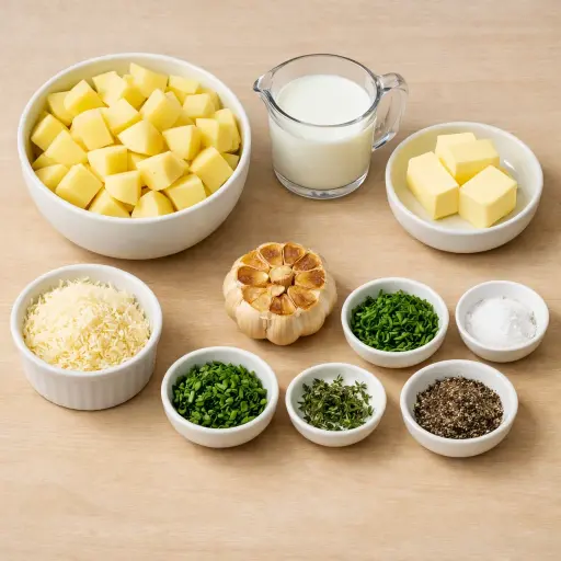 Ingredients for Roasted Garlic and Herb Mashed Potatoes with Parmesan