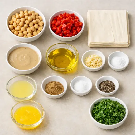 Ingredients for Roasted Red Pepper Hummus Cups