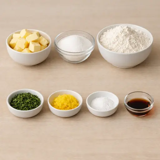 Ingredients for Rosemary Lemon Shortbread Cookies