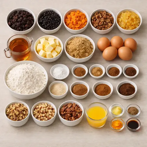 Ingredients for Rum-Soaked Fruitcake