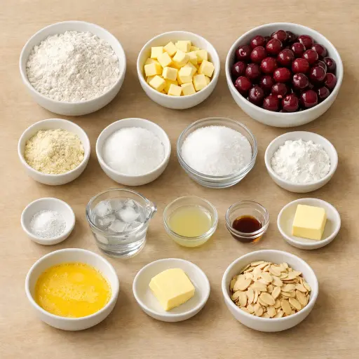 Ingredients for Rustic Almond Cherry Pie