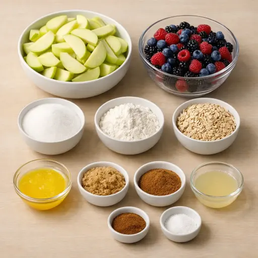 Ingredients for Rustic Apple Berry Crisp
