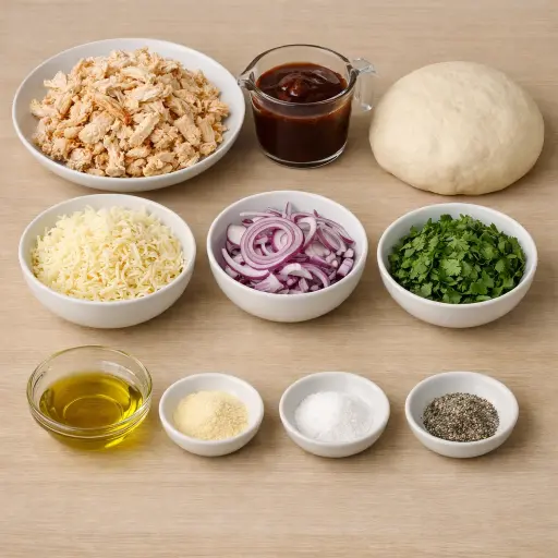 Ingredients for Rustic BBQ Roasted Chicken Pizza
