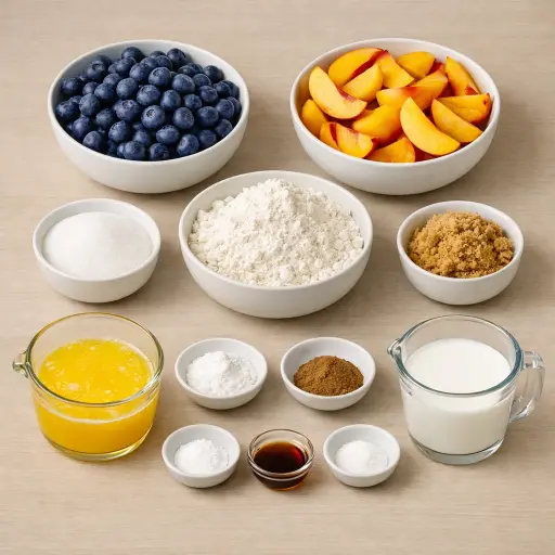 Ingredients for Rustic Blueberry Peach Cobbler