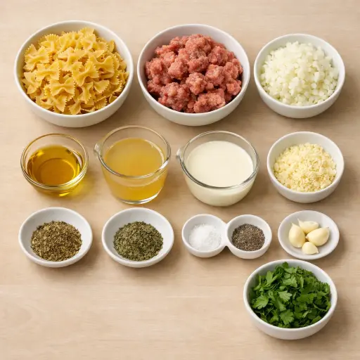 Ingredients for Rustic Bowtie Pasta with Savory Sausage