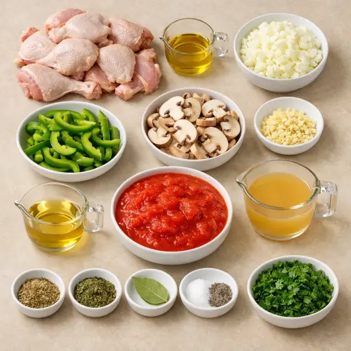 Ingredients for Rustic Chicken Hunter Style