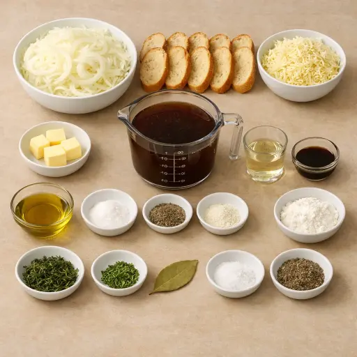 Ingredients for Rustic French Onion Soup with a Twist
