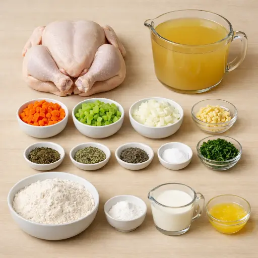 Ingredients for Rustic Herb Chicken and Dumplings Soup