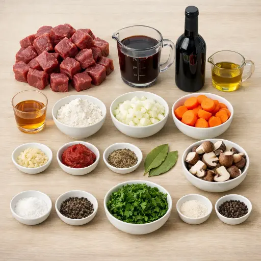 Ingredients for Rustic Herb-Infused Beef Bourguignon