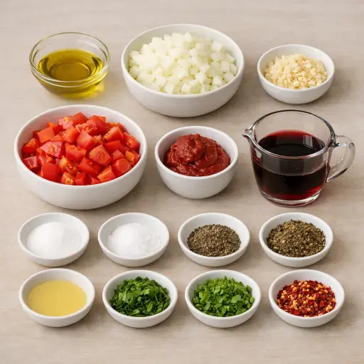 Ingredients for Rustic Herb Tomato Spaghetti Sauce
