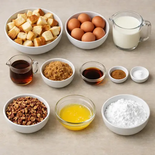 Ingredients for Rustic Maple Pecan French Toast Casserole