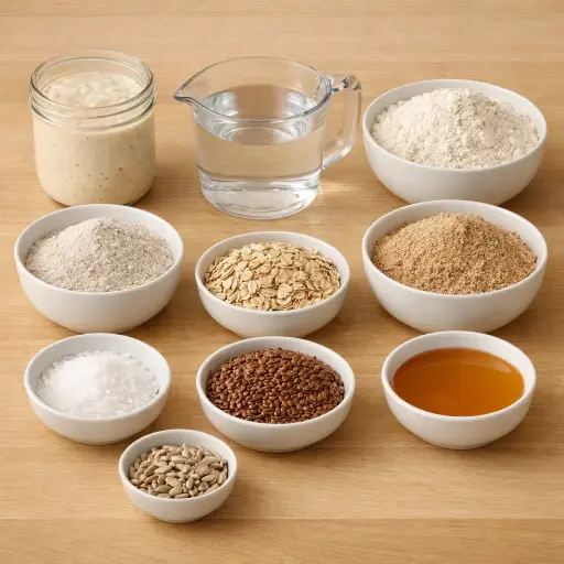 Ingredients for Rustic Multigrain Sourdough Bread