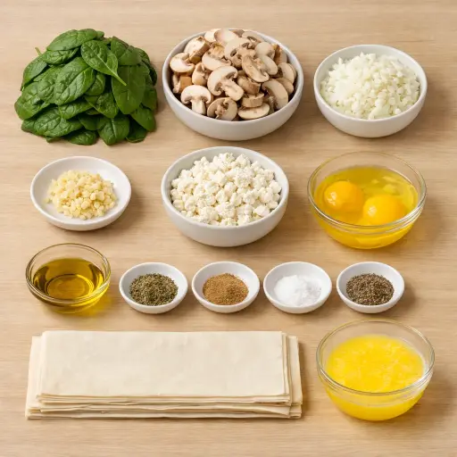 Ingredients for Rustic Mushroom & Spinach Spanakopita