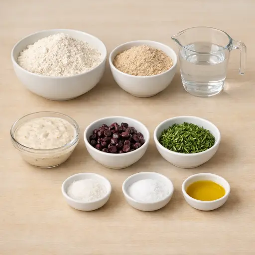Ingredients for Rustic Olive and Rosemary Sourdough Bread