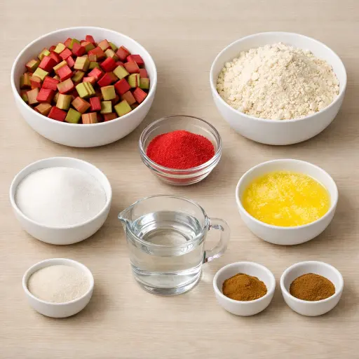 Ingredients for Rustic Rhubarb Crumble Cake