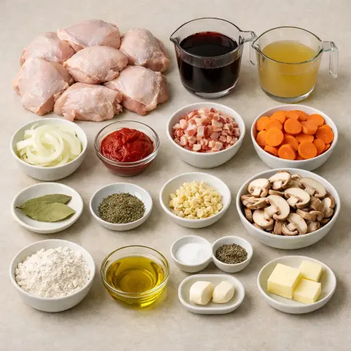 Ingredients for Rustic Slow Cooker Coq au Vin