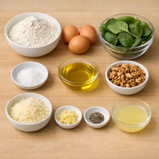 Ingredients for Rustic Spinach and Walnut Pasta