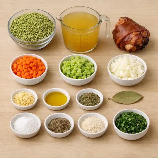 Ingredients for Rustic Split Pea and Smoked Ham Soup