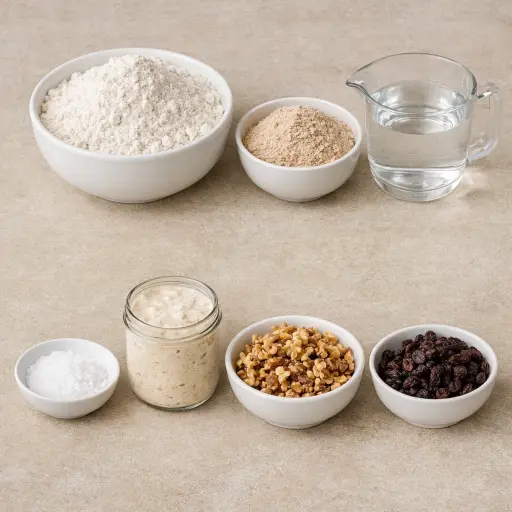 Ingredients for Rustic Walnut Raisin Sourdough