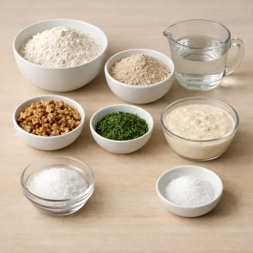 Ingredients for Rustic Walnut Rosemary Sourdough