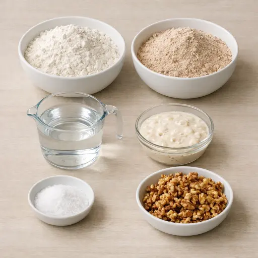 Ingredients for Rustic Walnut Sourdough Bread