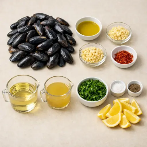 Ingredients for Saffron Garlic Mussels