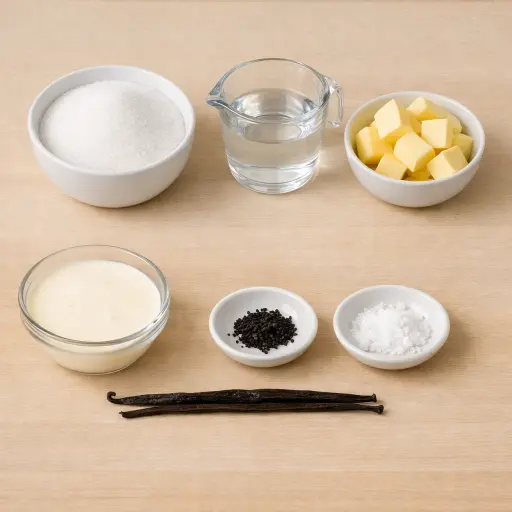 Ingredients for Salted Vanilla Bean Caramel