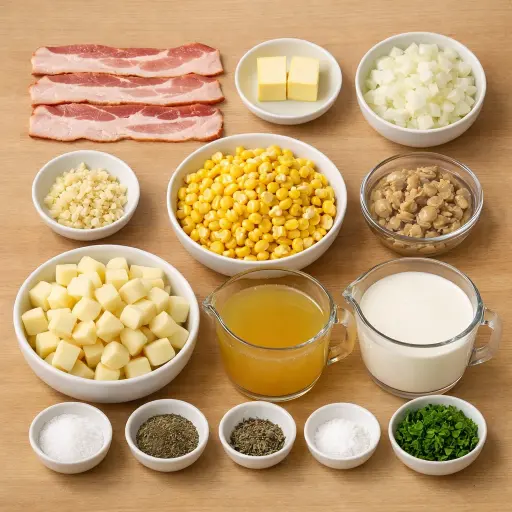 Ingredients for Savory Bacon and Corn Clam Chowder