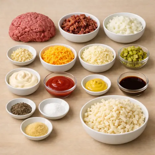 Ingredients for Savory Bacon Cheeseburger Casserole