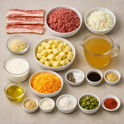 Ingredients for Savory Bacon Cheeseburger Soup