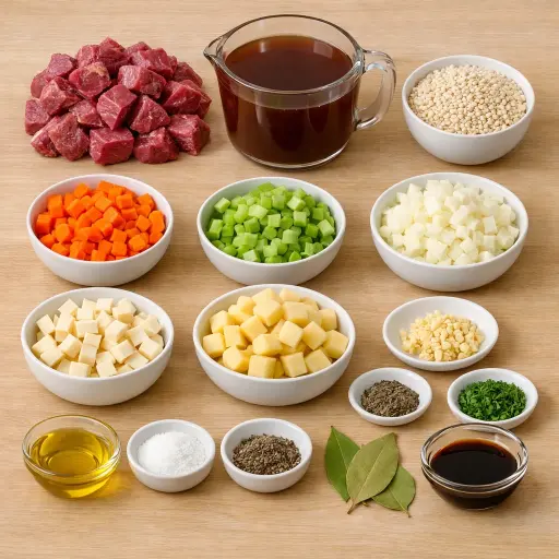 Ingredients for Savory Beef Barley Soup with Root Vegetables